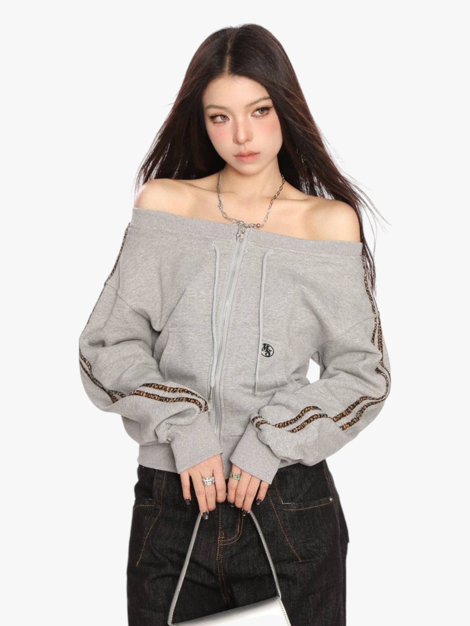Diagonal Collar Zip-Up Sweatshirt