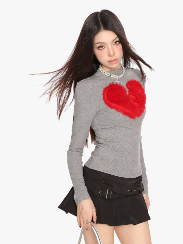 GKIKZ BROKEN HEART FAUX FUR LONG-SLEEVE TOP