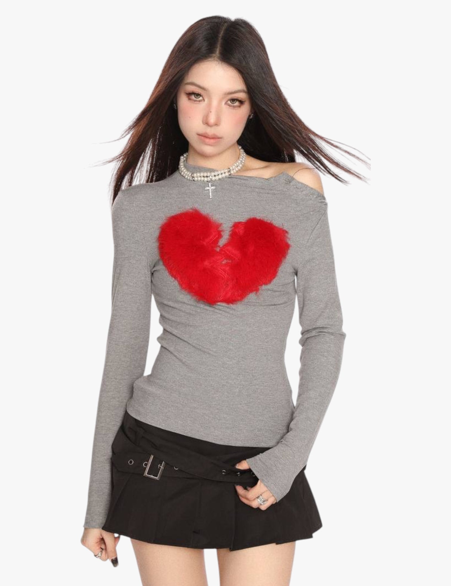 [25SS RESTOCKS] GKIKZ BROKEN HEART FAUX FUR LONG-SLEEVE TOP