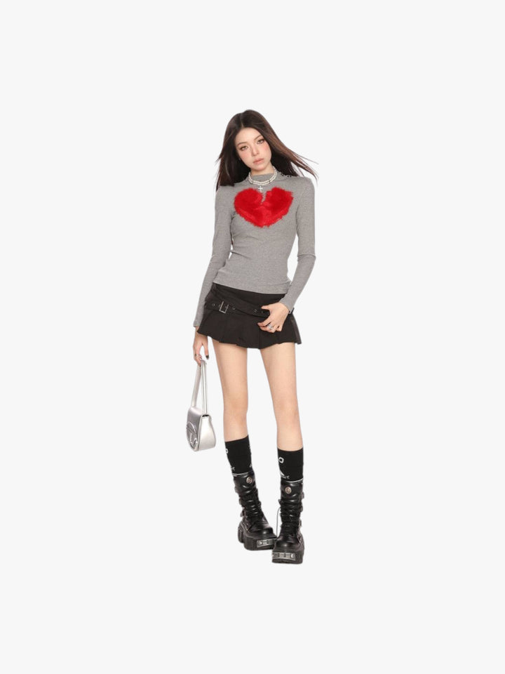 GKIKZ BROKEN HEART FAUX FUR LONG-SLEEVE TOP