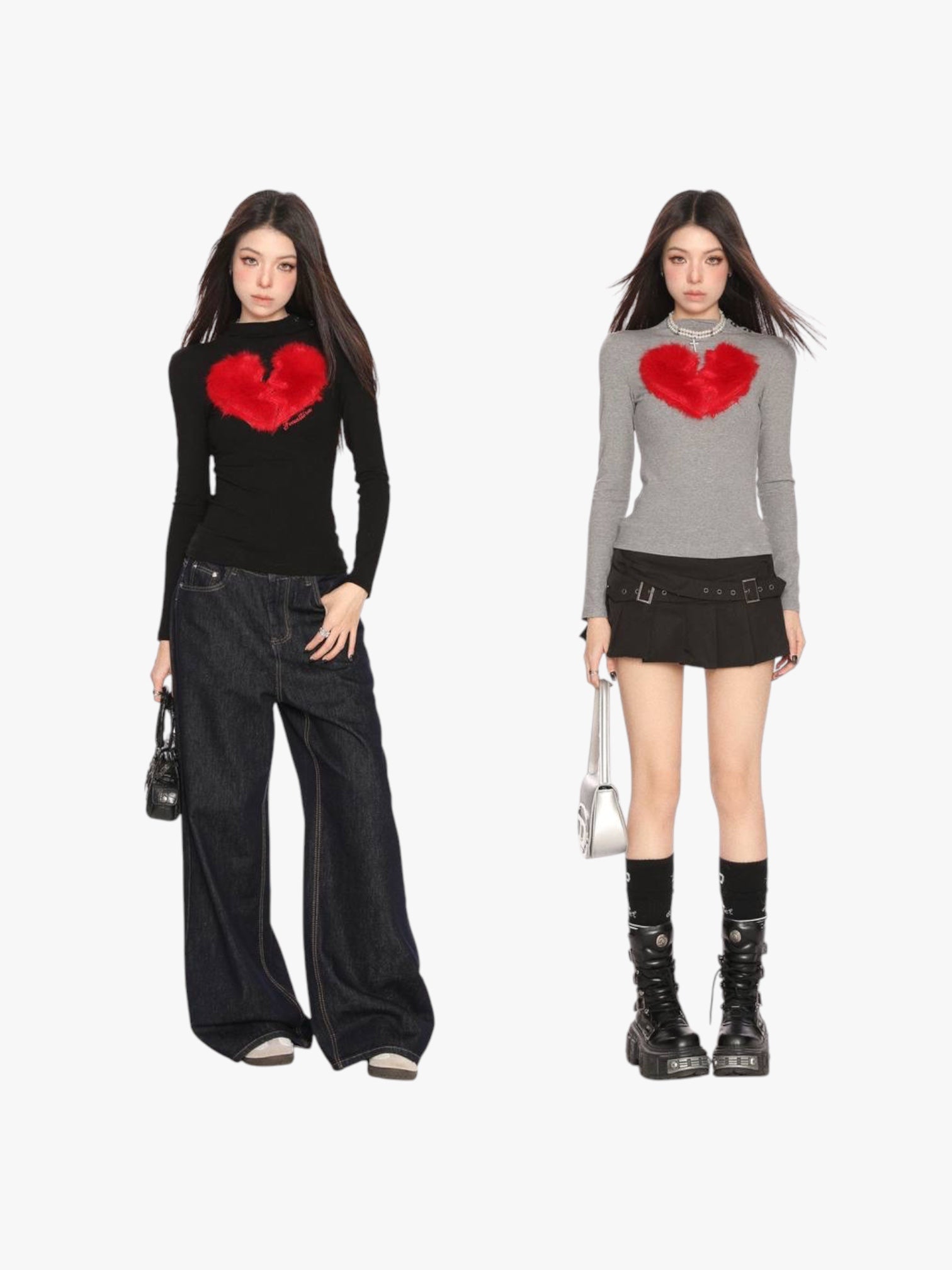 [25SS RESTOCKS] GKIKZ BROKEN HEART FAUX FUR LONG-SLEEVE TOP
