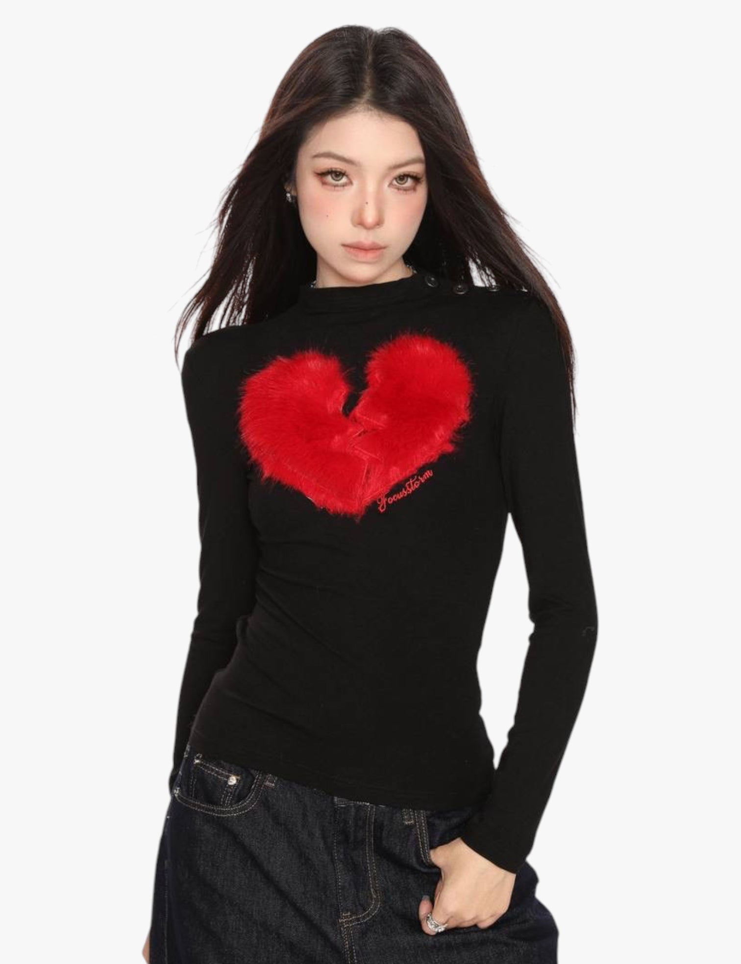 [25SS RESTOCKS] GKIKZ BROKEN HEART FAUX FUR LONG-SLEEVE TOP