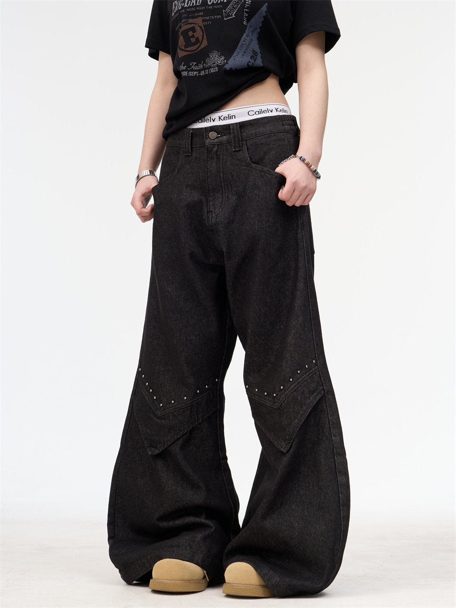 Studded Silhouette Baggy Wide-Leg Denim
