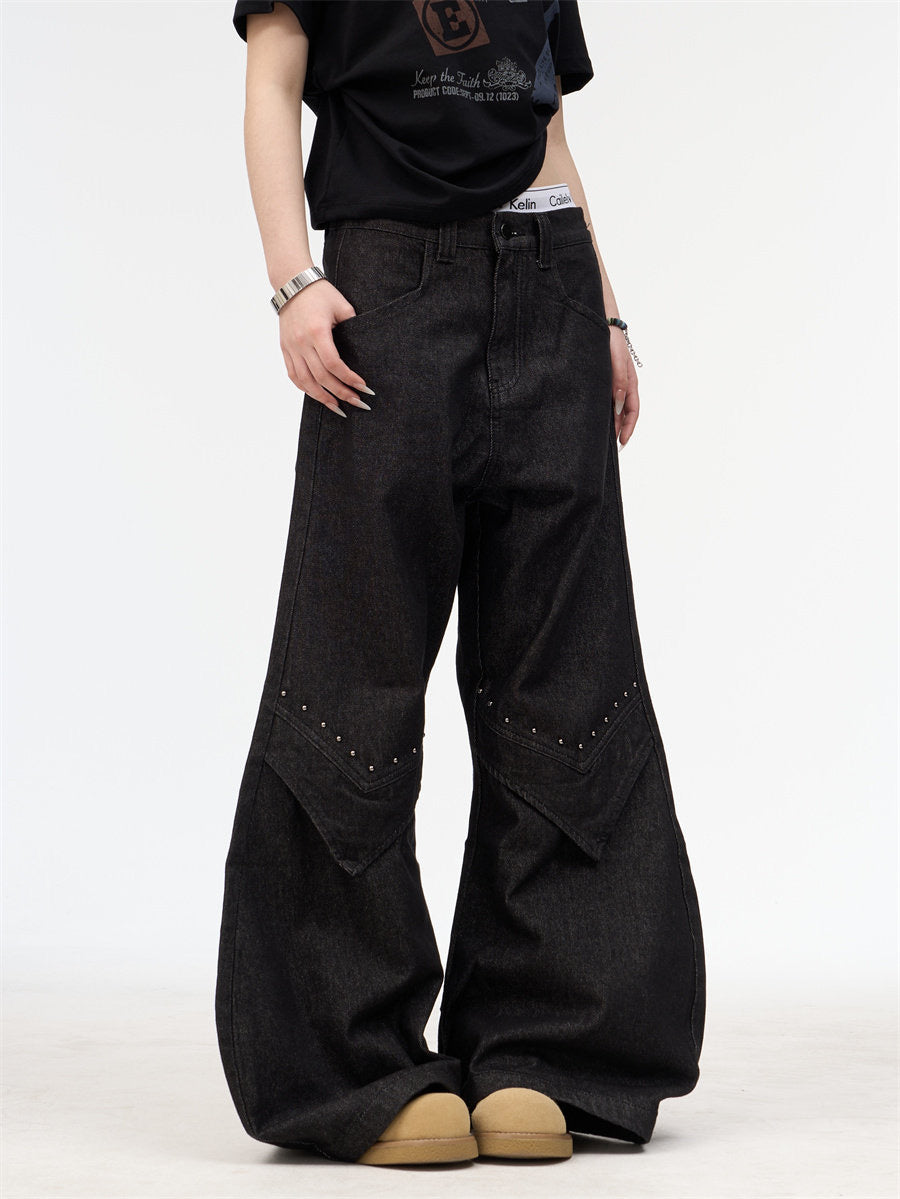 Studded Silhouette Baggy Wide-Leg Denim