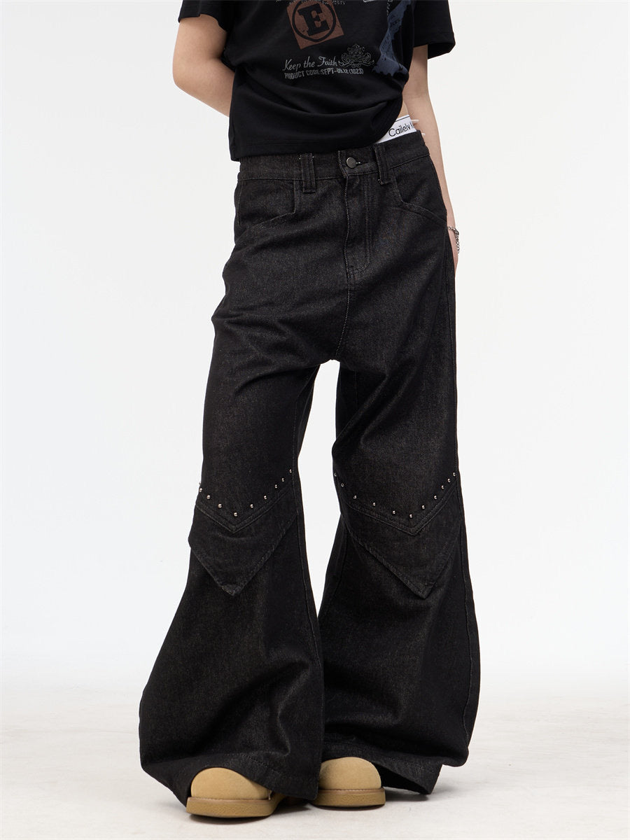 Studded Silhouette Baggy Wide-Leg Denim