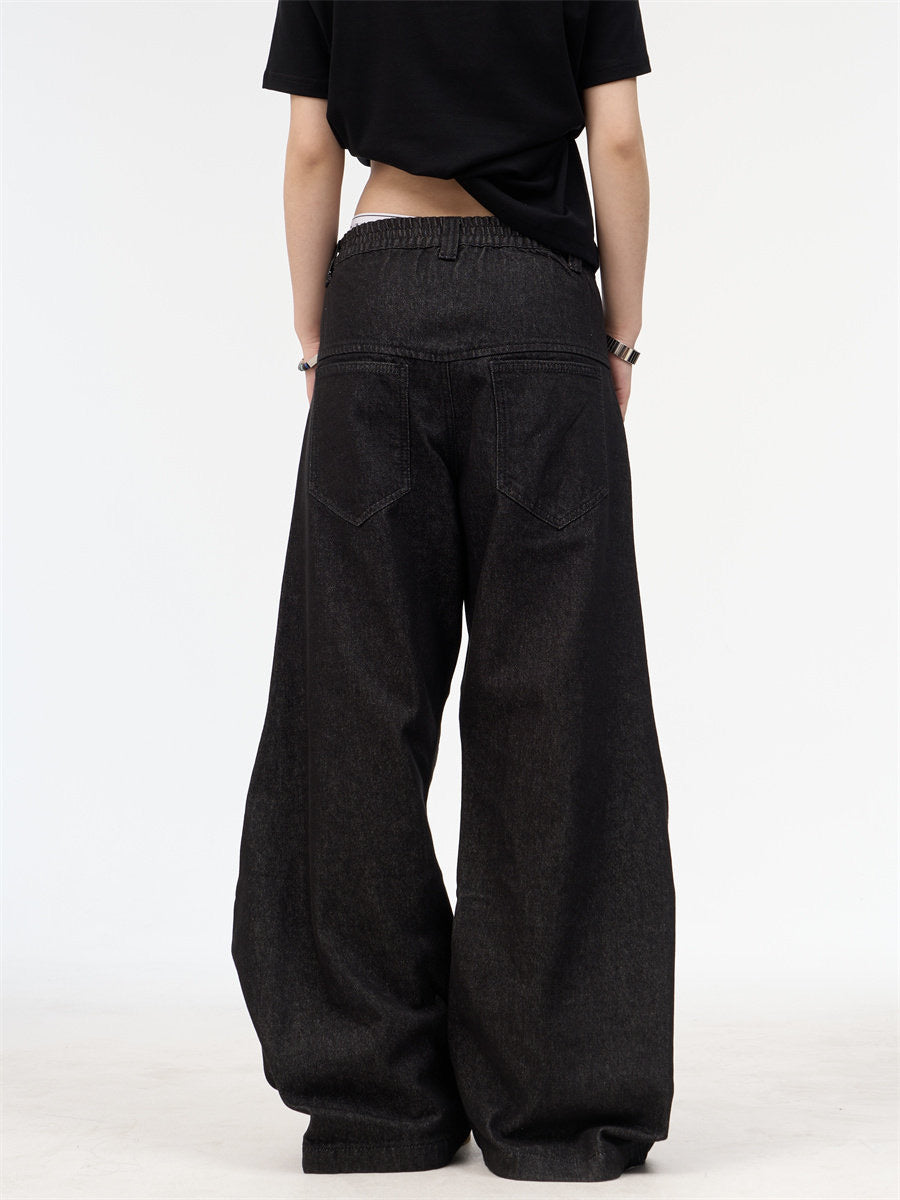 Studded Silhouette Baggy Wide-Leg Denim