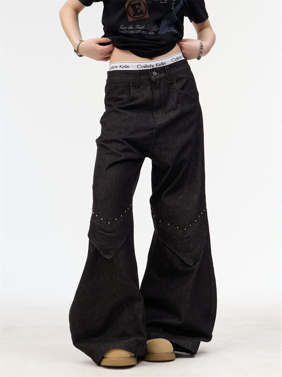Studded Silhouette Baggy Wide-Leg Denim