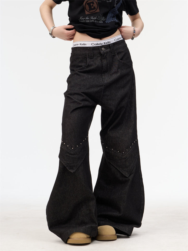 GKIKZ STUDDED SILHOUETTE BAGGY WIDE-LEG DENIM