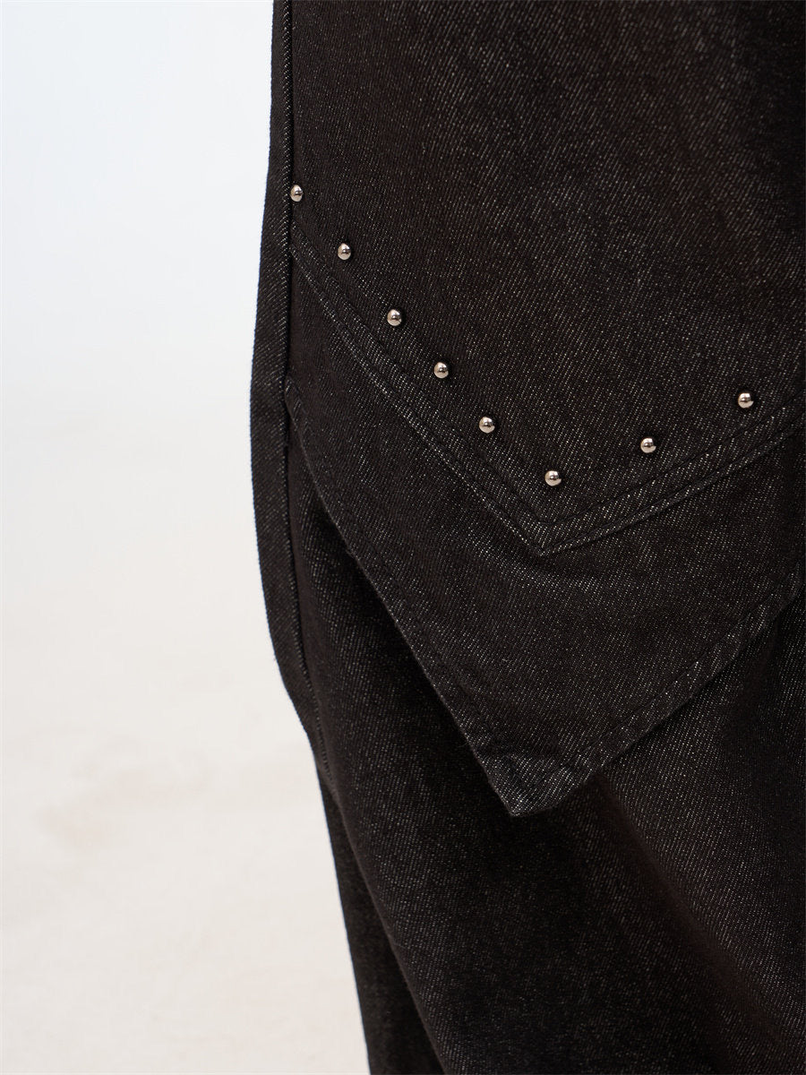 Studded Silhouette Baggy Wide-Leg Denim