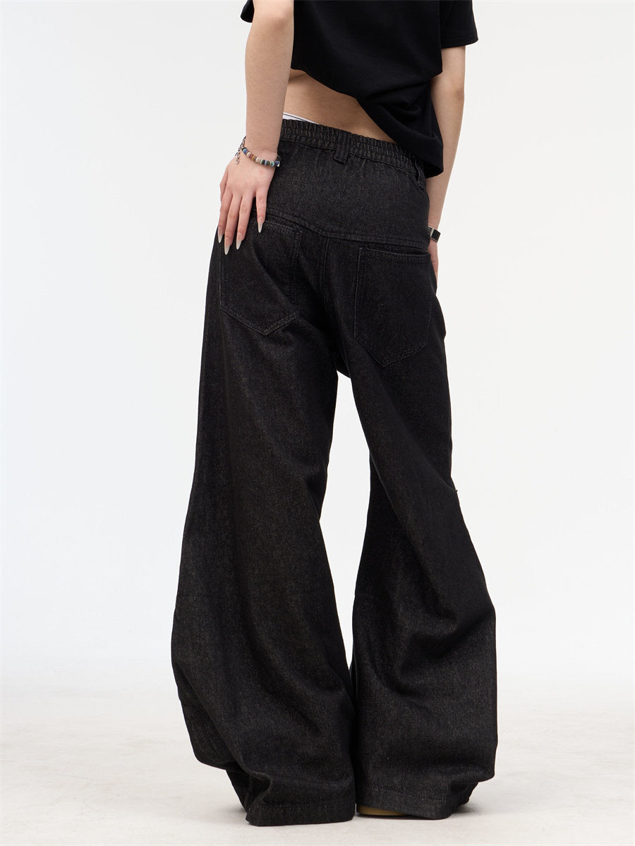 Studded Silhouette Baggy Wide-Leg Denim