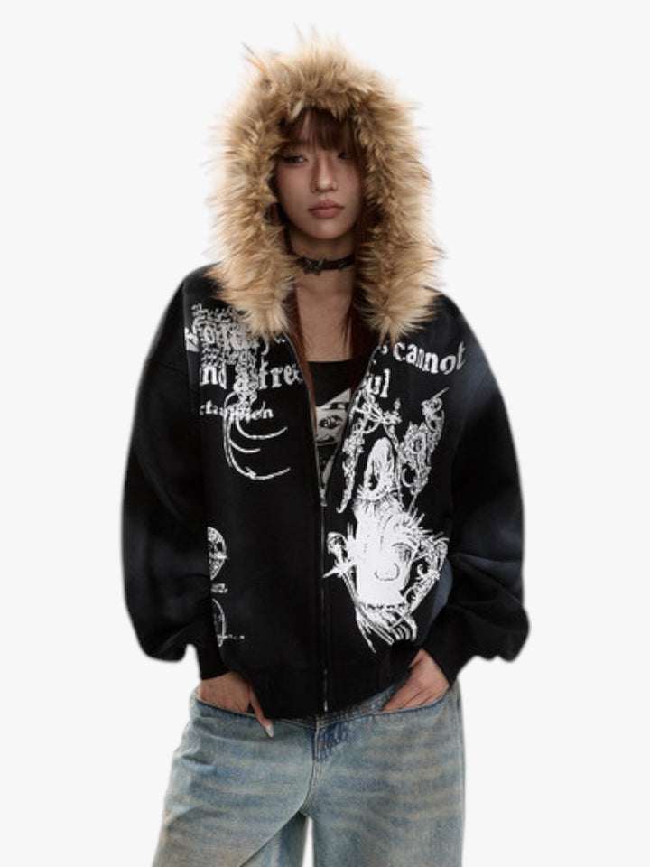 GKIKZ GOTHIC FUR-LINED HOODED ZIPUP