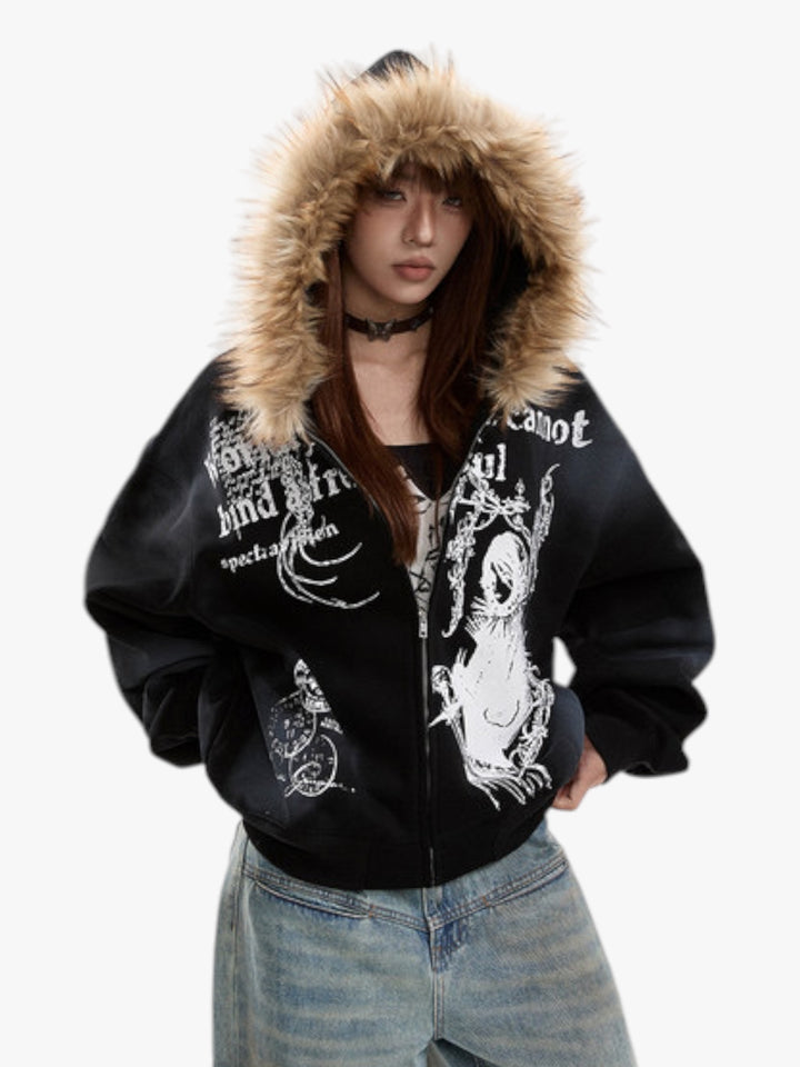 GKIKZ GOTHIC FUR-LINED HOODED ZIPUP