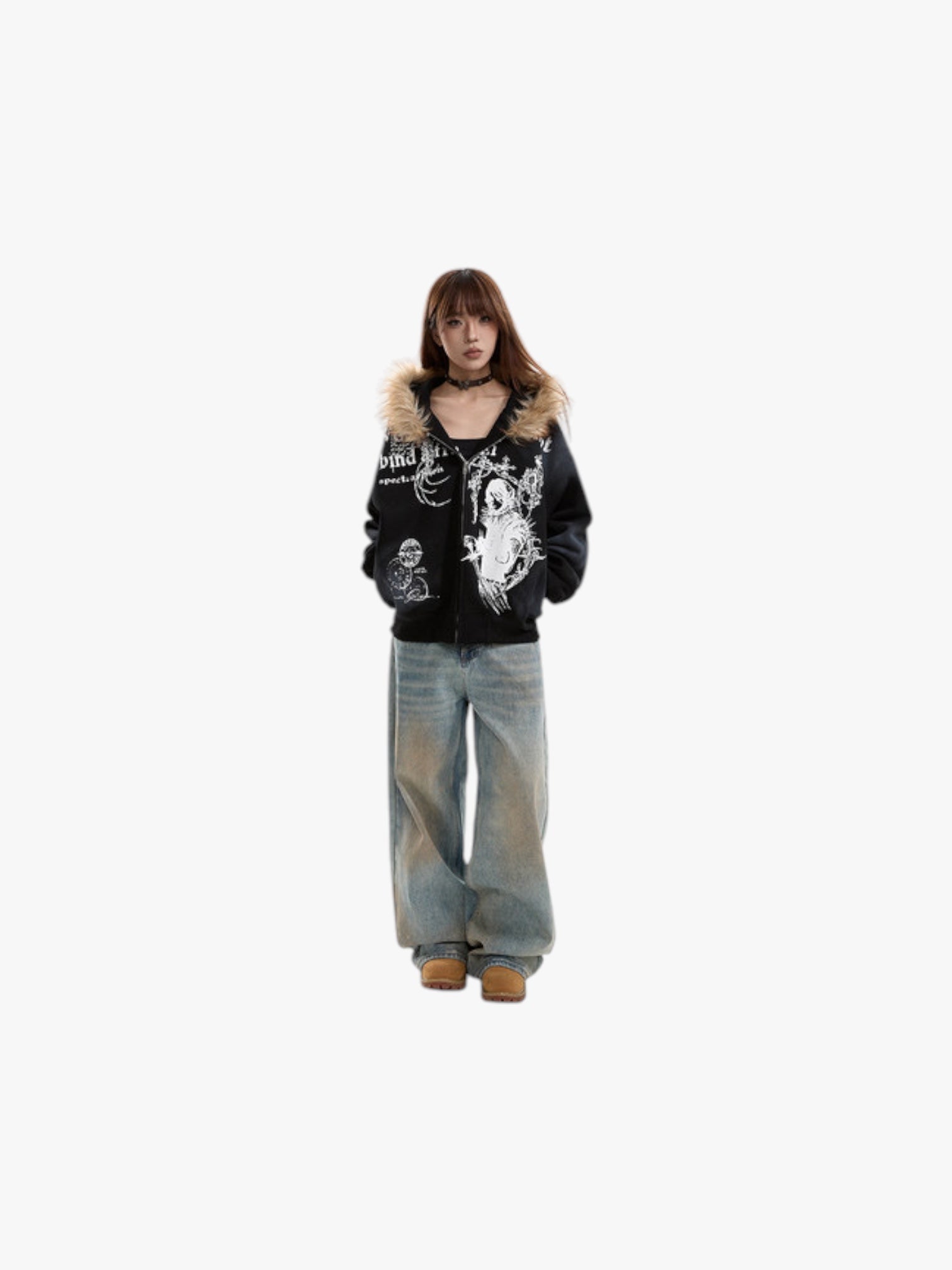 GKIKZ GOTHIC FUR-LINED HOODED ZIPUP