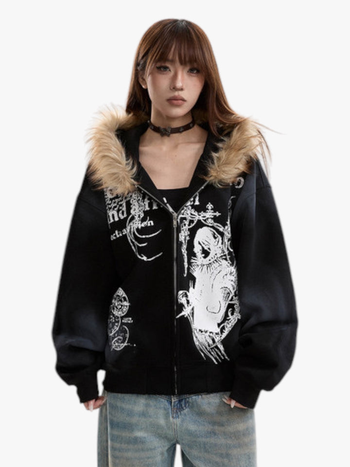 GKIKZ GOTHIC FUR-LINED HOODED ZIPUP