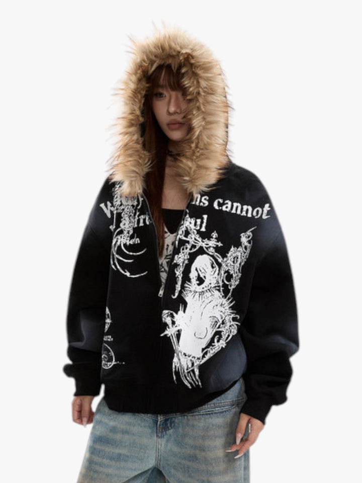 GKIKZ GOTHIC FUR-LINED HOODED ZIPUP