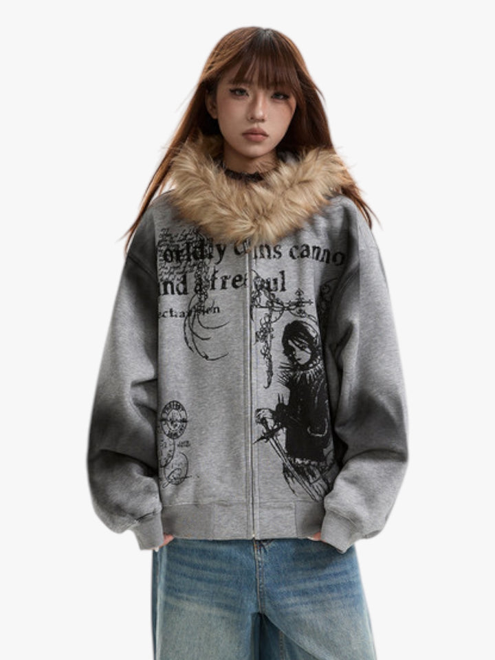 GKIKZ GOTHIC FUR-LINED HOODED ZIPUP
