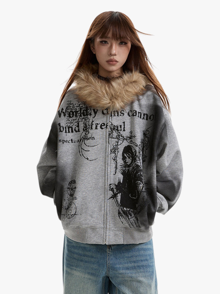 GKIKZ GOTHIC FUR-LINED HOODED ZIPUP