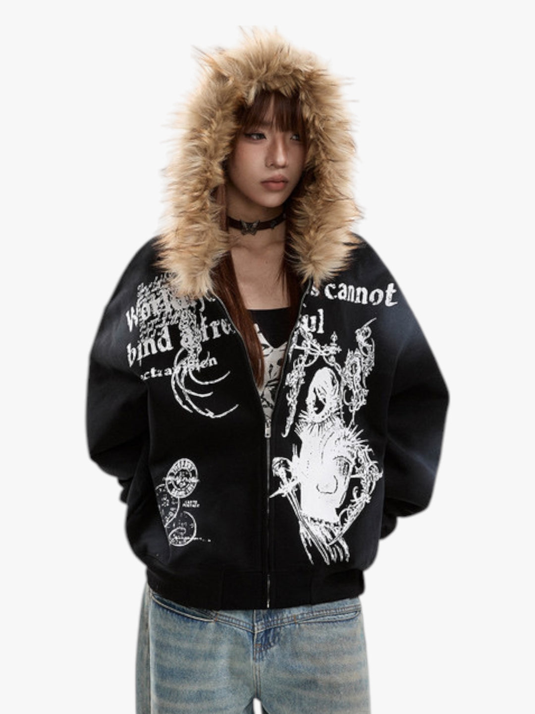 GKIKZ GOTHIC FUR-LINED HOODED ZIPUP
