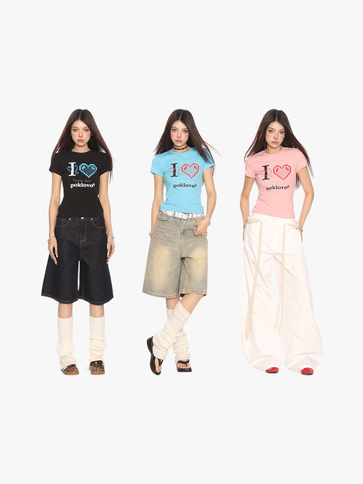 GKIKZ PIXEL HEART BREATHABLE SHORT-SLEEVE TEES