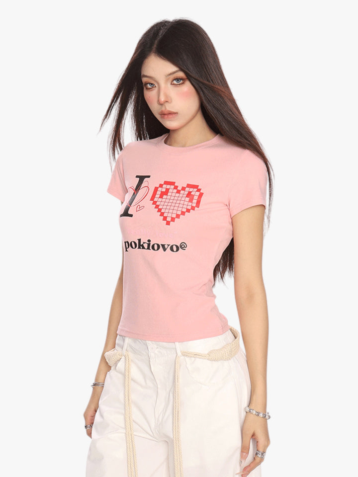 GKIKZ PIXEL HEART BREATHABLE SHORT-SLEEVE TEES