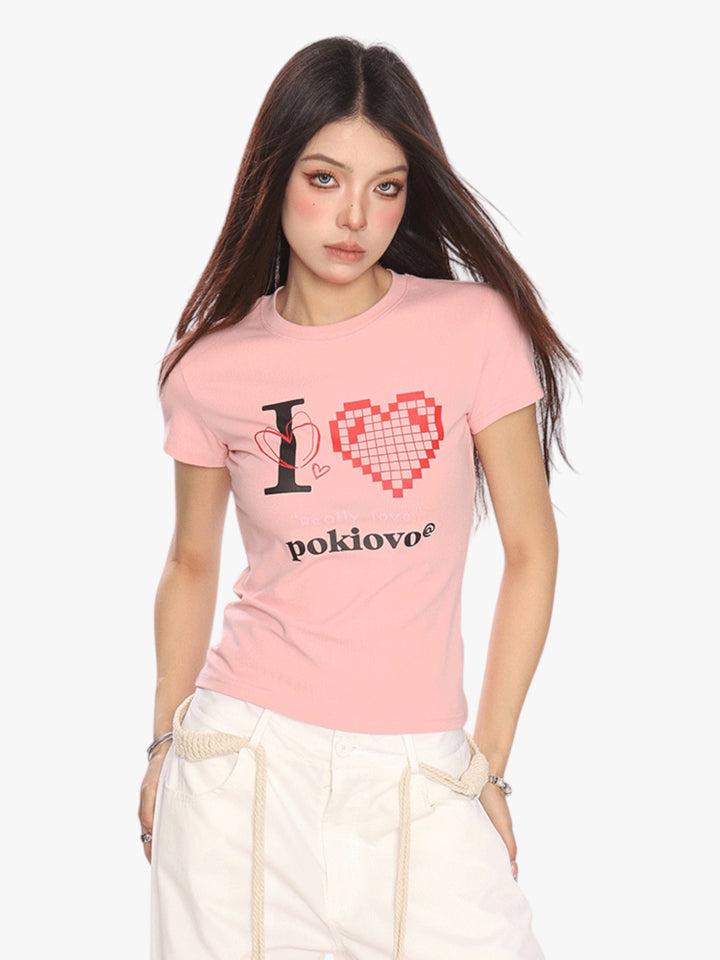GKIKZ PIXEL HEART BREATHABLE SHORT-SLEEVE TEES
