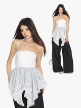 GKIKZ LACE TRIMMED HANDKERCHEIF PEPLUM TUBE TOP