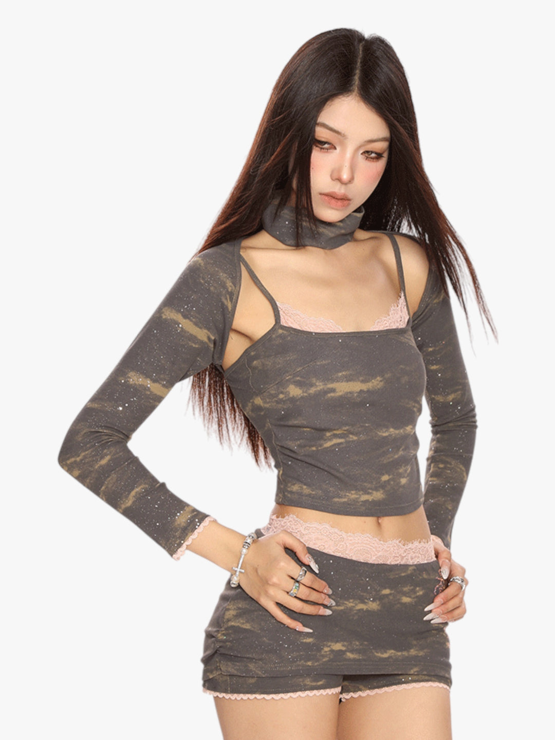 GKIKZ RHINESTONE SHAWL SLING 3PC'S SUIT