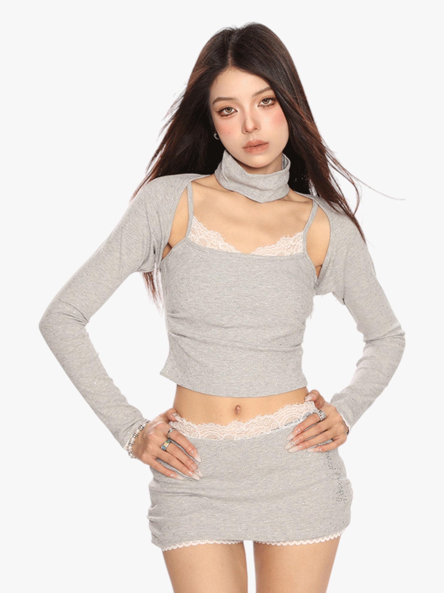 [25SS NEW ARRIVAL] GKIKZ RHINESTONE SHAWL SLING 3PC'S SUIT