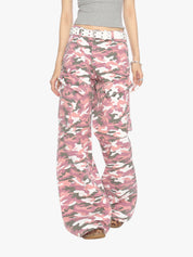 [25SS NEW ARRIVAL] GKIKZ PINK CAMOUFLAGE CARGO BOOTCUT PANTS