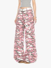 [25SS NEW ARRIVAL] GKIKZ PINK CAMOUFLAGE CARGO BOOTCUT PANTS