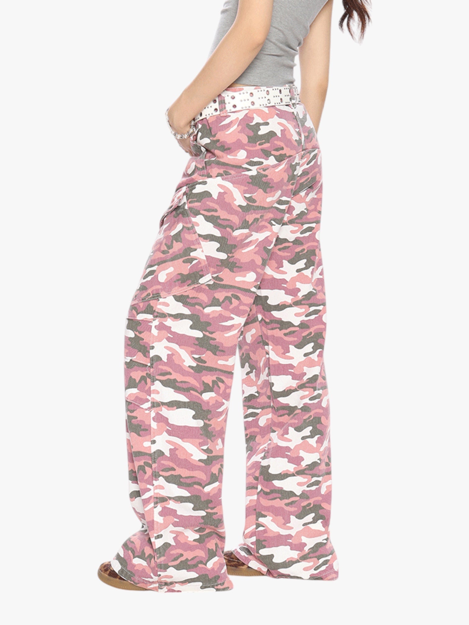 [25SS NEW ARRIVAL] GKIKZ PINK CAMOUFLAGE CARGO BOOTCUT PANTS