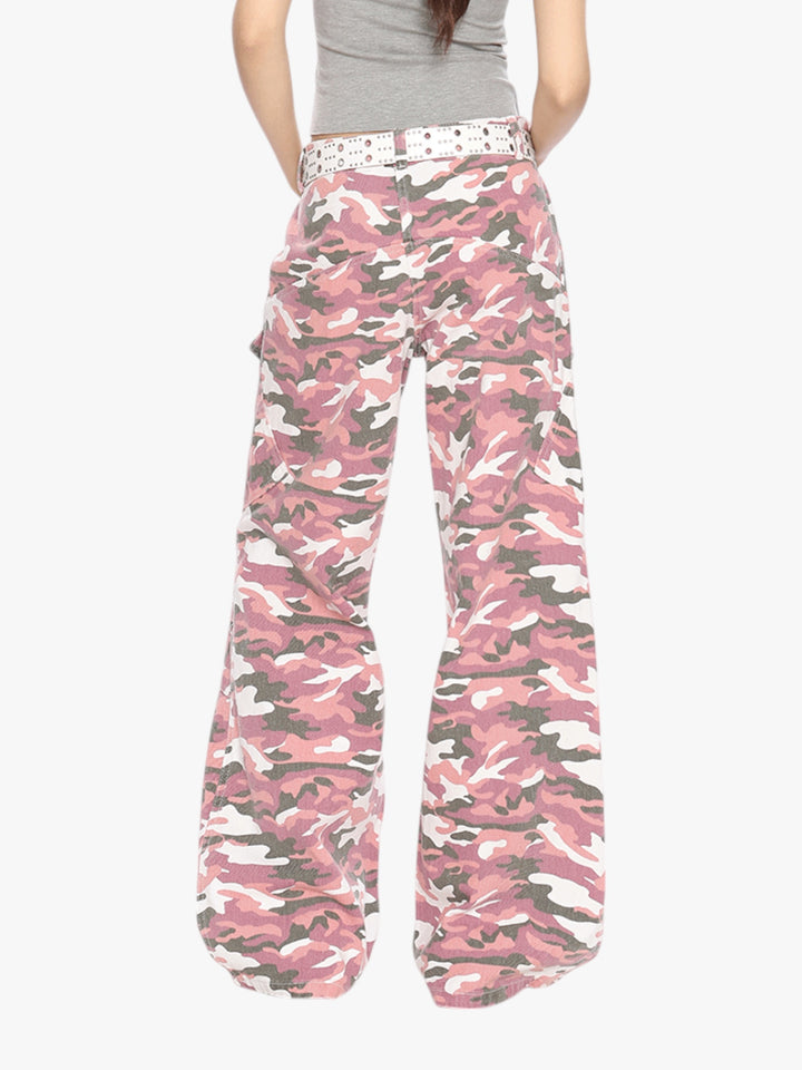 GKIKZ PINK CAMOUFLAGE CARGO BOOTCUT PANTS