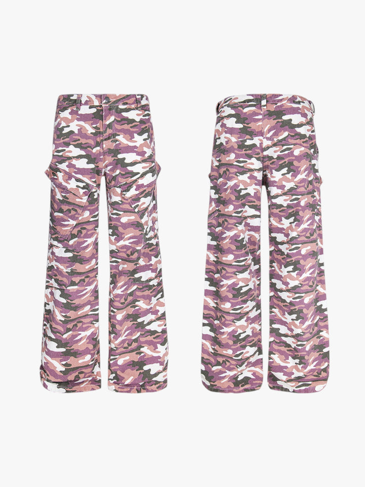 GKIKZ PINK CAMOUFLAGE CARGO BOOTCUT PANTS