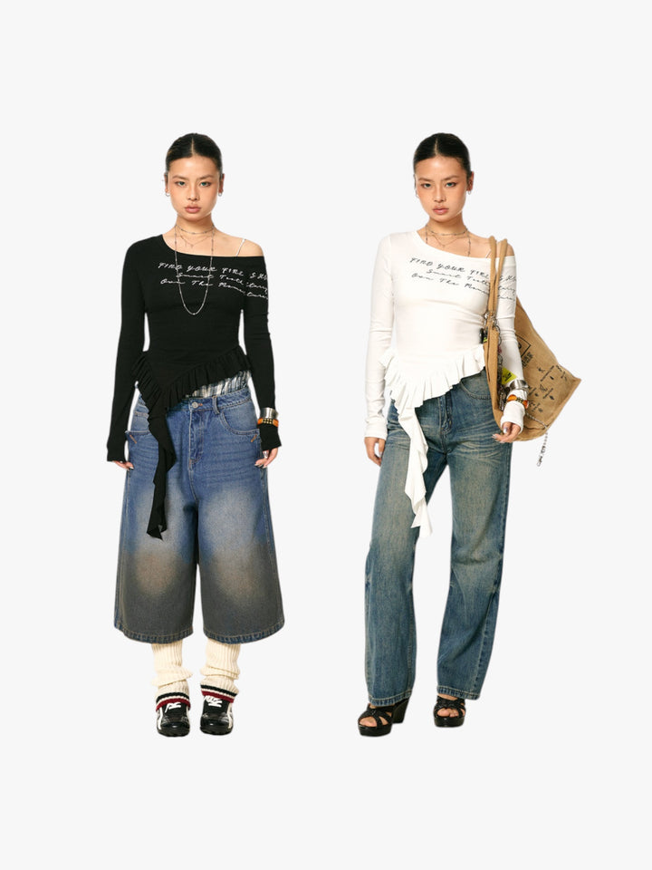 GKIKZ ASYMMETRICAL OFF-SHOULDER TOP