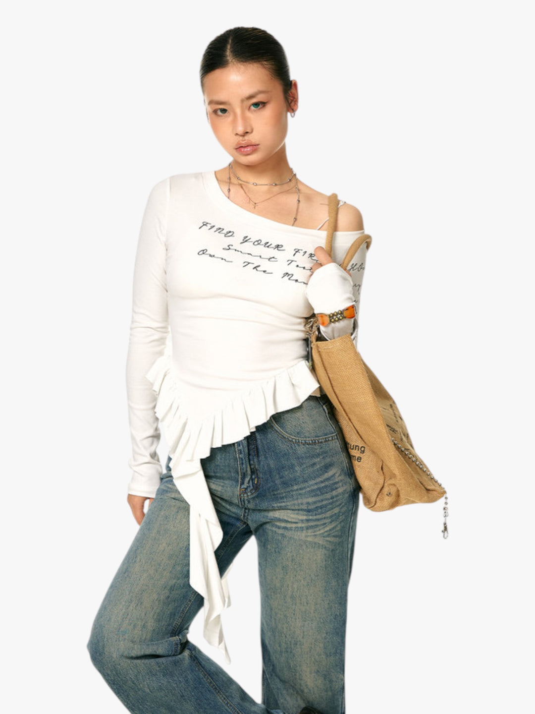 GKIKZ ASYMMETRICAL OFF-SHOULDER TOP