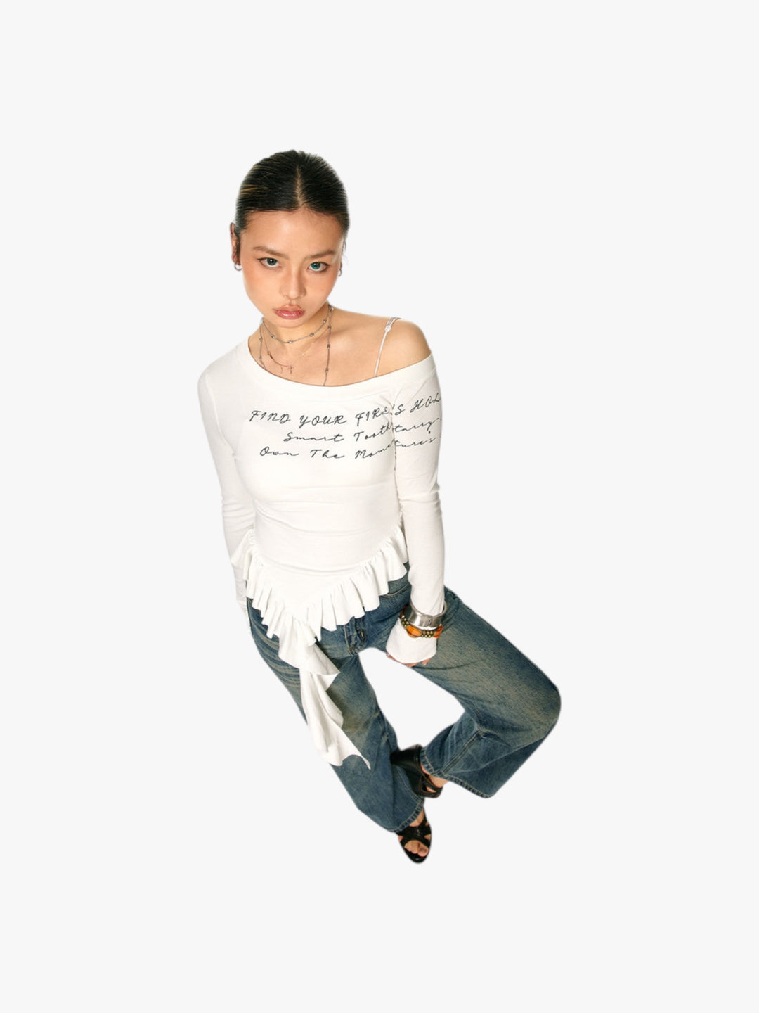 GKIKZ ASYMMETRICAL OFF-SHOULDER TOP