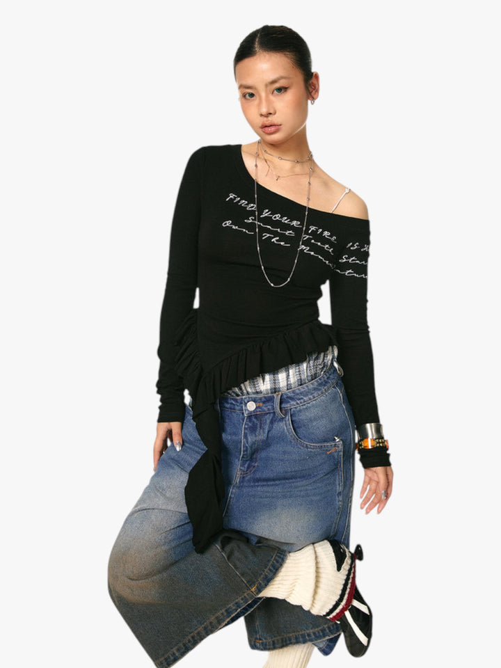 GKIKZ ASYMMETRICAL OFF-SHOULDER TOP