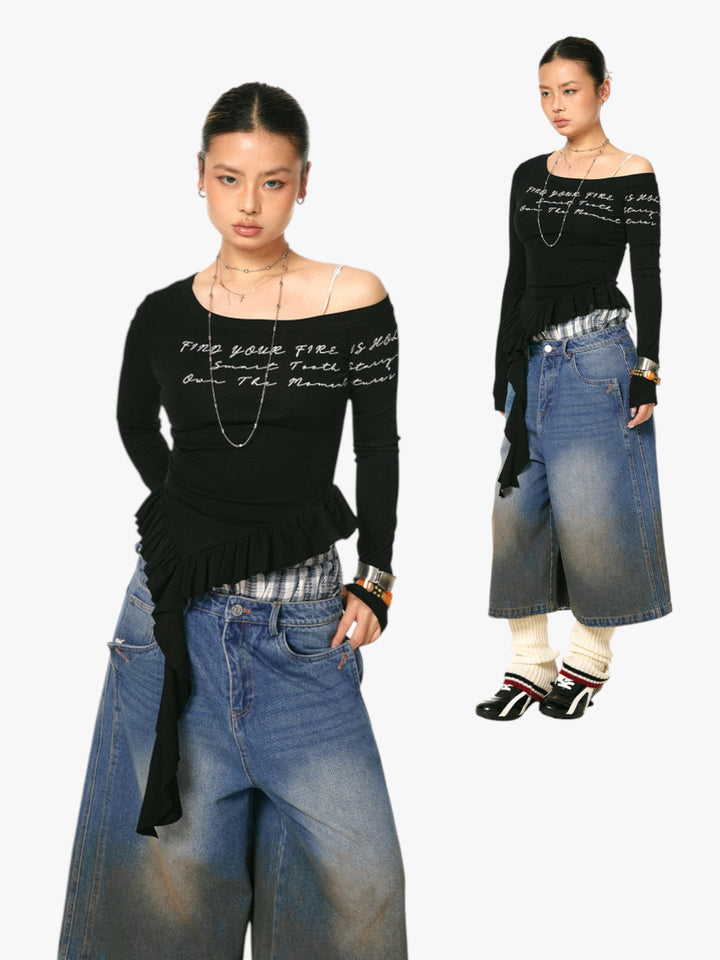 GKIKZ ASYMMETRICAL OFF-SHOULDER TOP