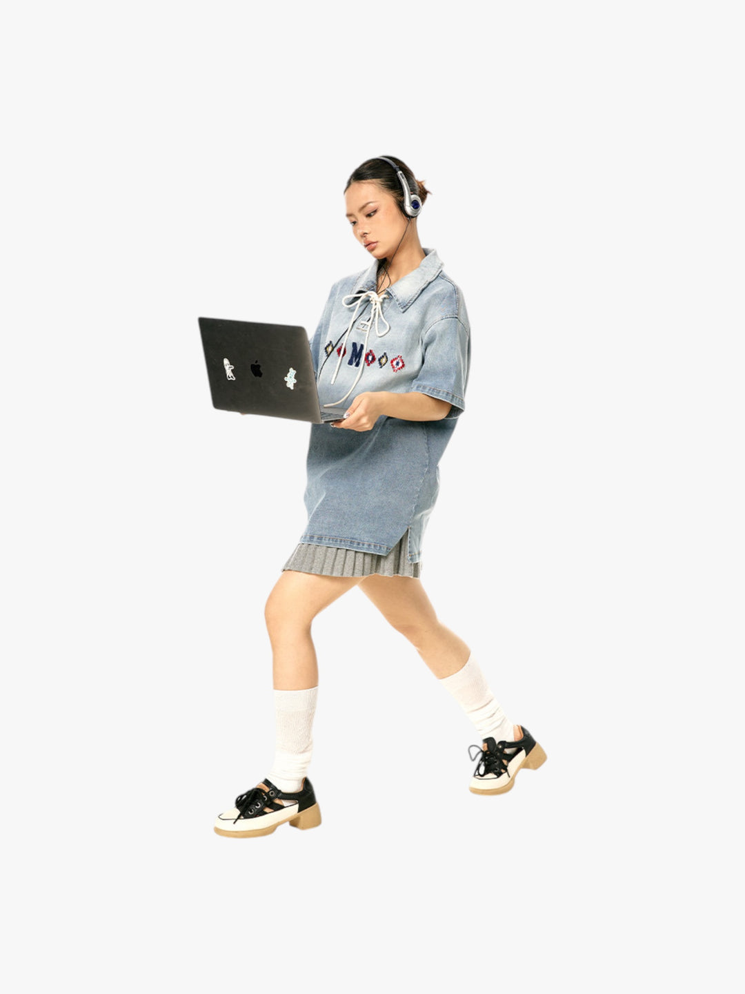 GKIKZ TIE-UP COLLAR WASHED HEAVY COTTON TEES