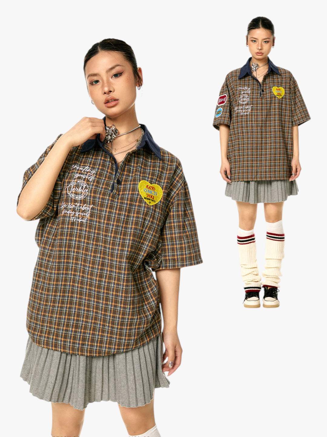 GKIKZ VINTAGE PLAID PATCH POLO TEES