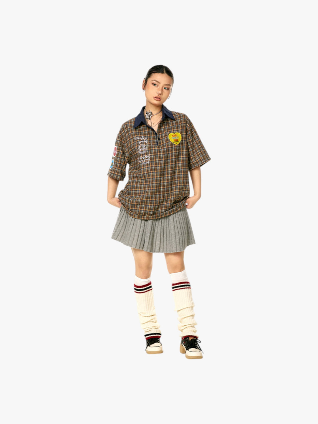 GKIKZ VINTAGE PLAID PATCH POLO TEES