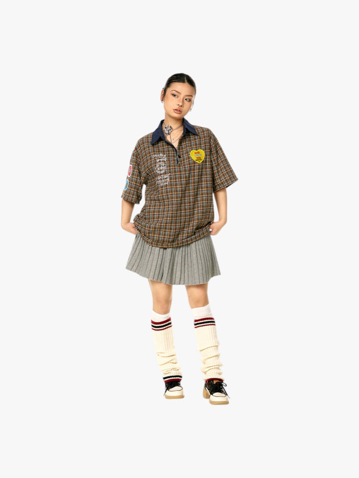 GKIKZ VINTAGE PLAID PATCH POLO TEES