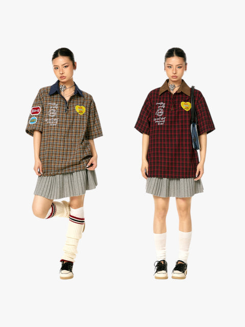 GKIKZ VINTAGE PLAID PATCH POLO TEES