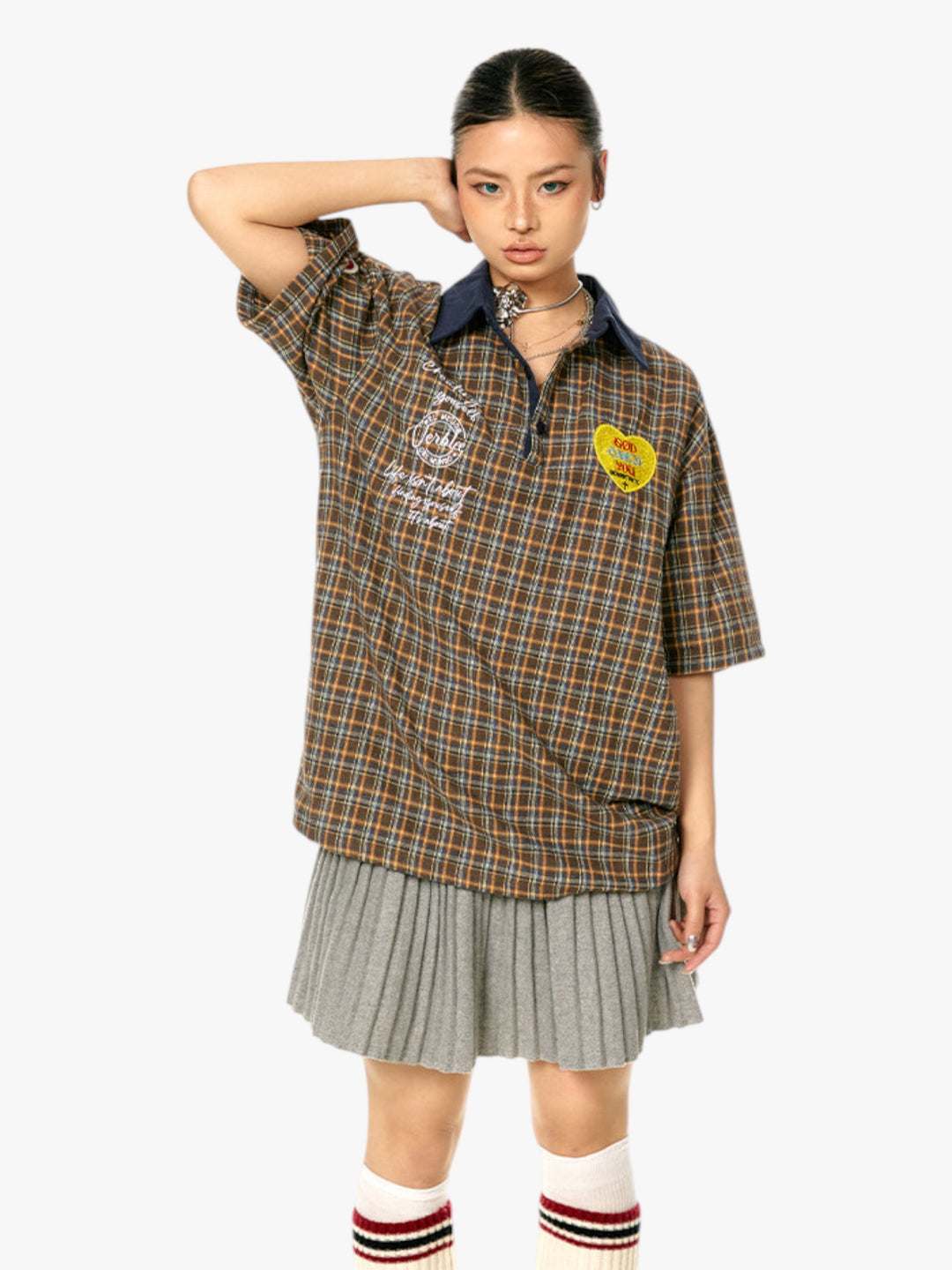 GKIKZ VINTAGE PLAID PATCH POLO TEES