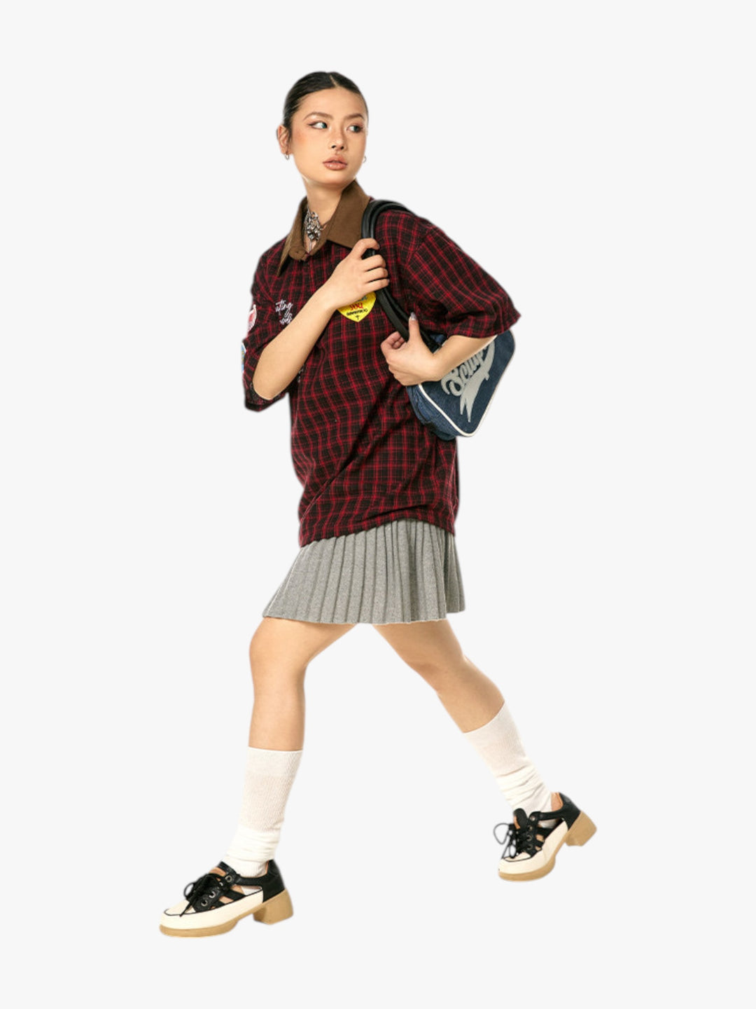 GKIKZ VINTAGE PLAID PATCH POLO TEES