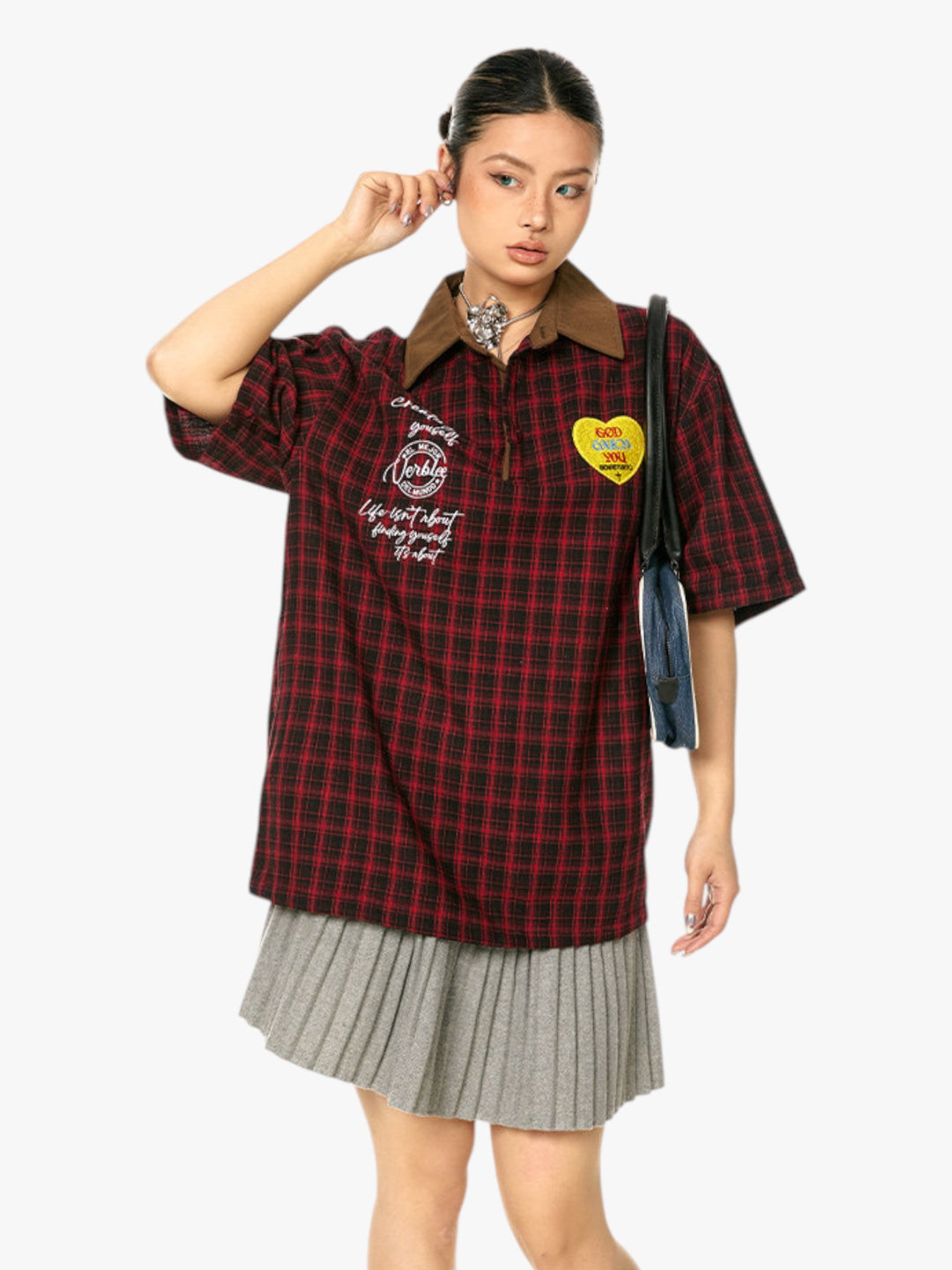 GKIKZ VINTAGE PLAID PATCH POLO TEES