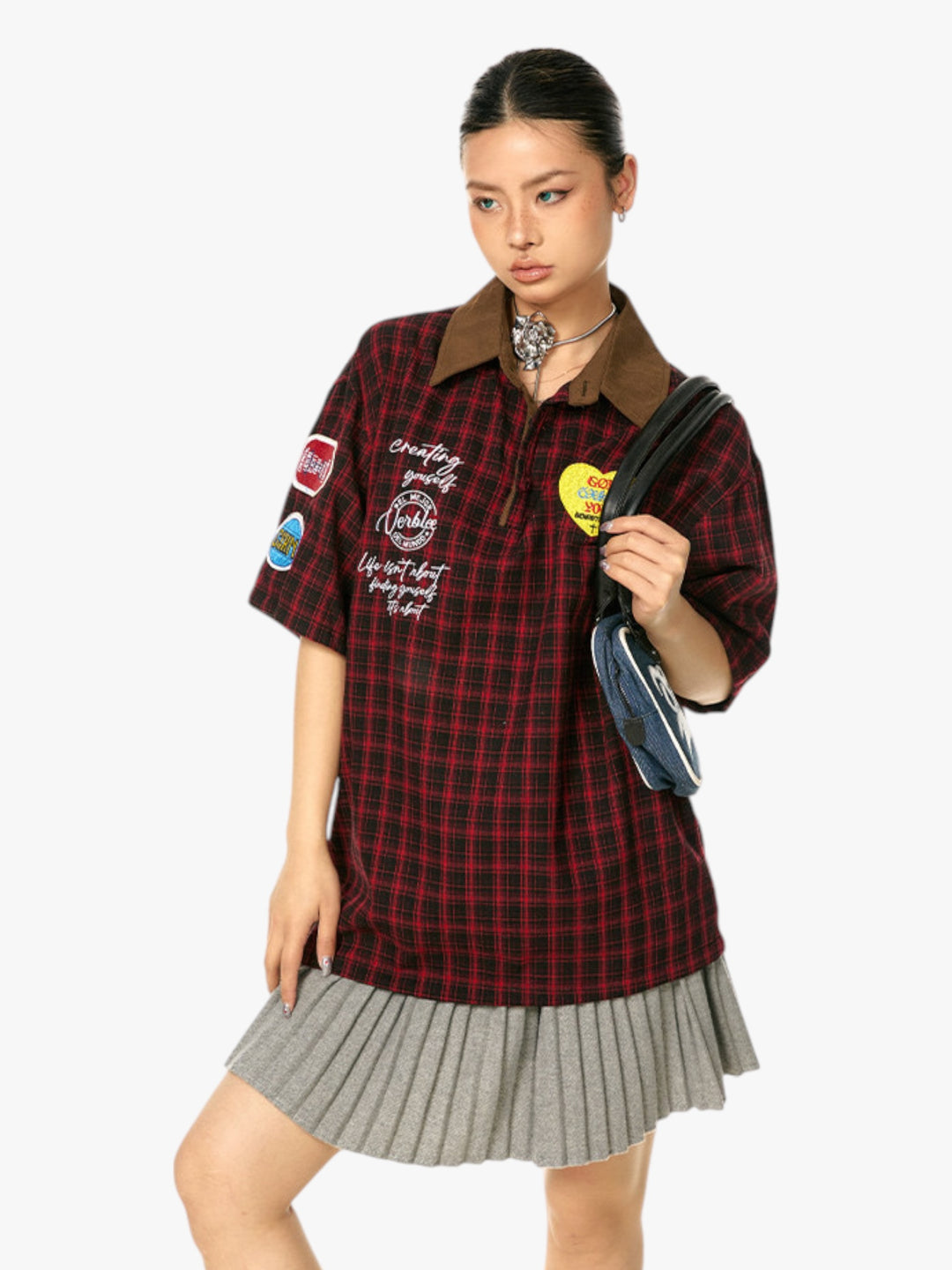 GKIKZ VINTAGE PLAID PATCH POLO TEES