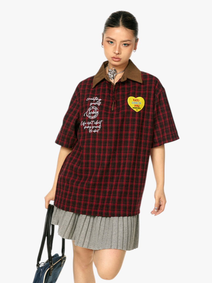 GKIKZ VINTAGE PLAID PATCH POLO TEES