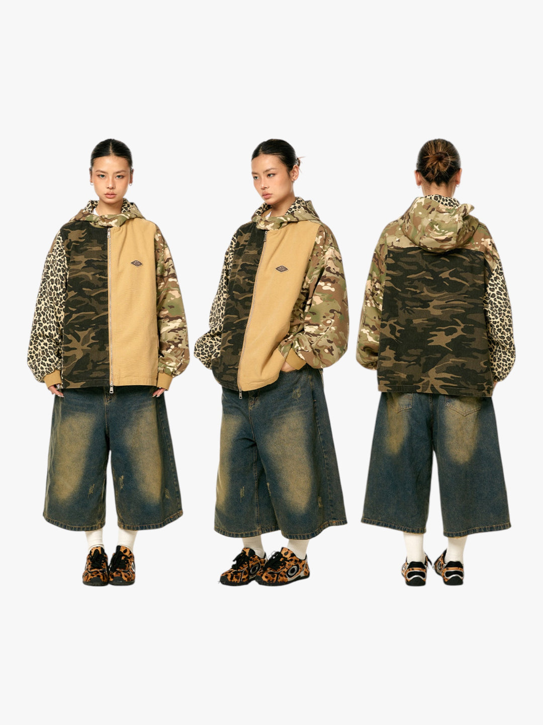 GKIKZ WILD MIX CAMO PATCHWORK ZIP-UP HOODIE