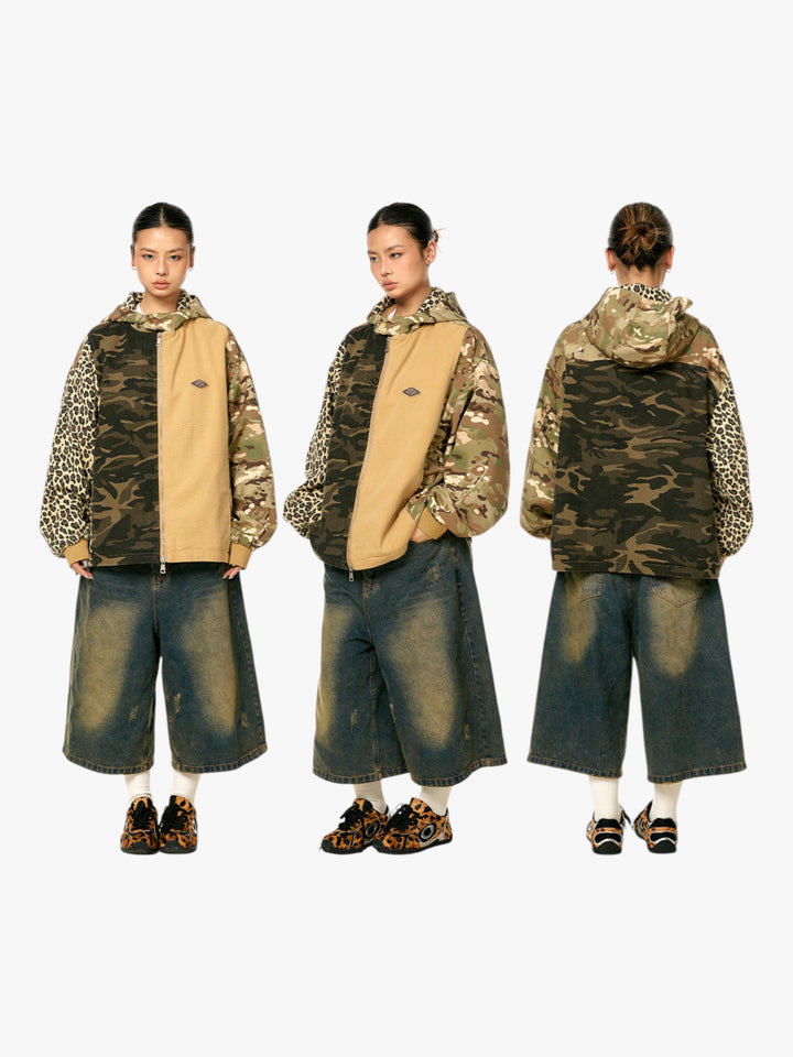 GKIKZ WILD MIX CAMO PATCHWORK ZIP-UP HOODIE